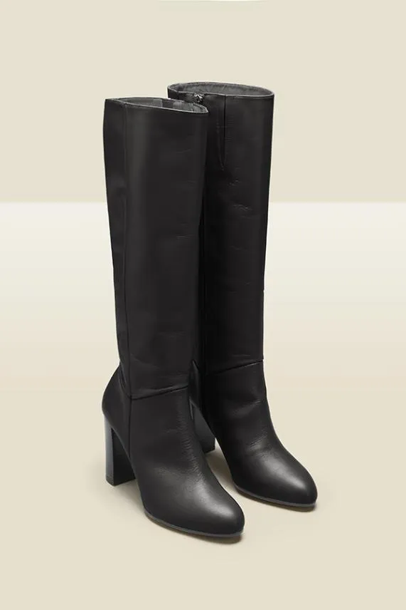 Sosandar Blake Black Leather Zip Knee High Boots Black Women Boots