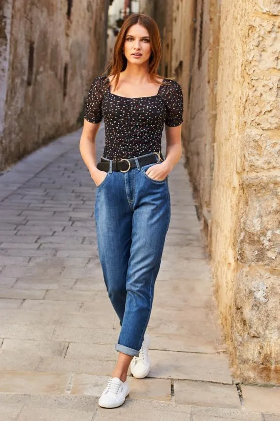 Sosandar Blue Denim Girlfriend Jeans Blue Women Jeans and Jeggings
