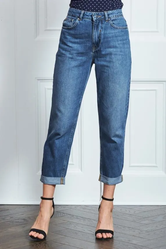 Sosandar Blue Denim Girlfriend Jeans Blue Women Jeans and Jeggings