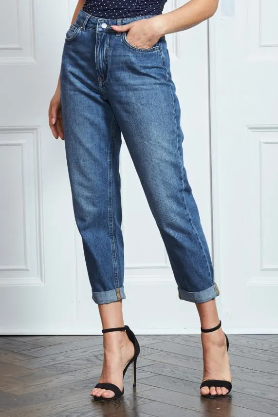 Sosandar Blue Denim Girlfriend Jeans Blue Women Jeans and Jeggings