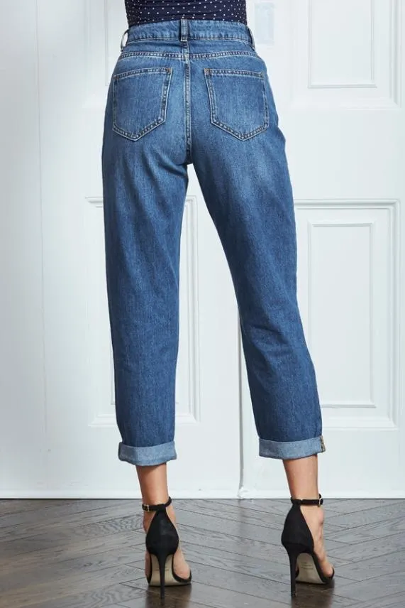 Sosandar Blue Denim Girlfriend Jeans Blue Women Jeans and Jeggings