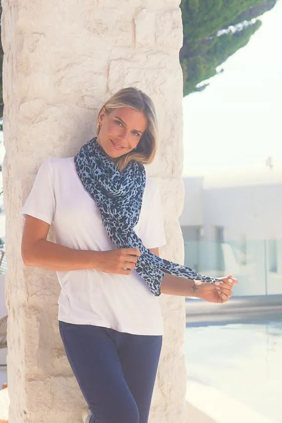 Sosandar Blue Leopard Print Scarf Blue Women Hats Scarves and Gloves