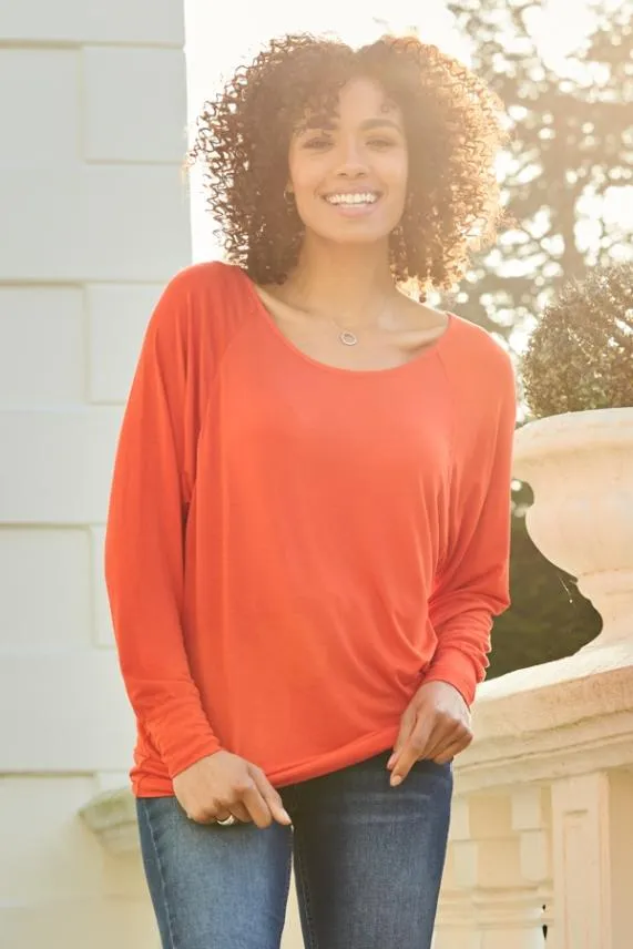 Sosandar Bright Red Relaxed Fit Long Sleeve Top Women Tops