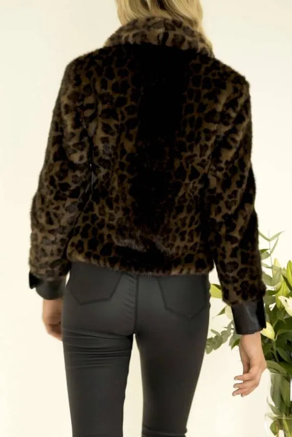 Sosandar Brown Leopard Faux Fur and Leather Look Button Detail Jacket Brown Women Jackets and Coats