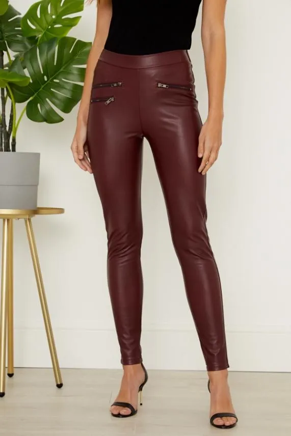 Sosandar Burgundy Leather Look Premium Leggings Burgundy Women Trousers and Leggings Sosandar Burgundy Leather Look Premium Leggings Burgundy Women Trousers and Leggings