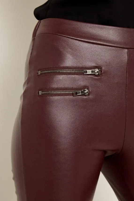 Sosandar Burgundy Leather Look Premium Leggings Burgundy Women Trousers and Leggings