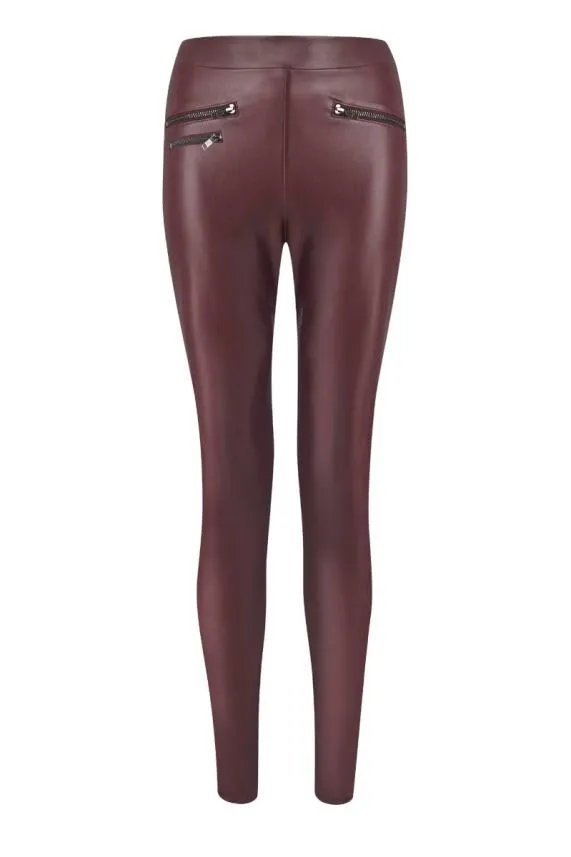 Sosandar Burgundy Leather Look Premium Leggings Burgundy Women Trousers and Leggings