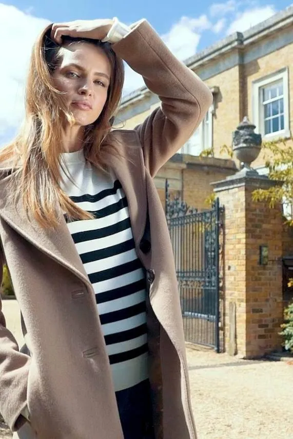 Sosandar Camel Wool Mix Coat With Tortoiseshell Button Detail Camel Women Jackets and Coats