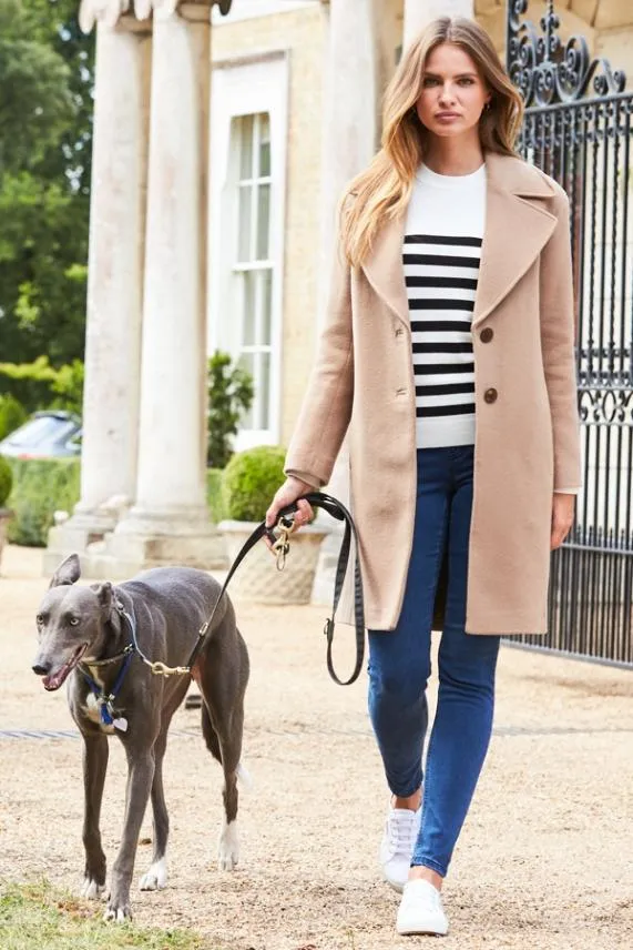 Sosandar Camel Wool Mix Coat With Tortoiseshell Button Detail Camel Women Jackets and Coats