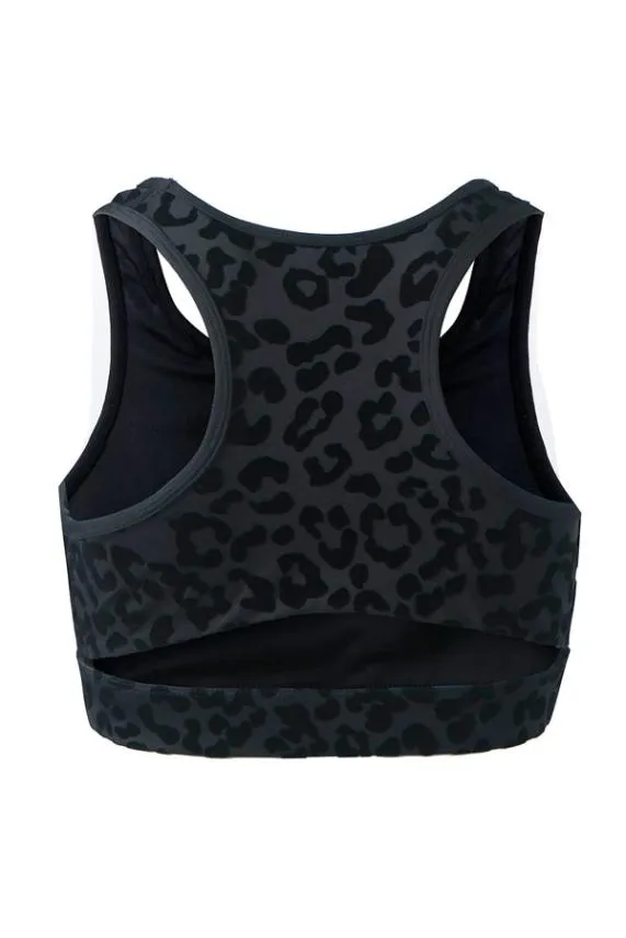 Sosandar Carolina Black Leopard Print Back Detail Sports Bra Black Women Activewear