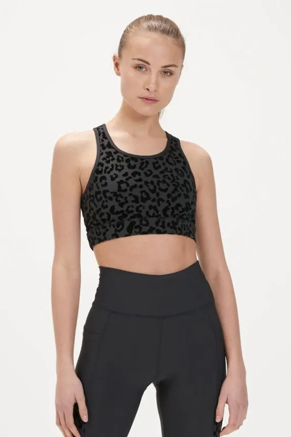 Sosandar Carolina Black Leopard Print Back Detail Sports Bra Black Women Activewear