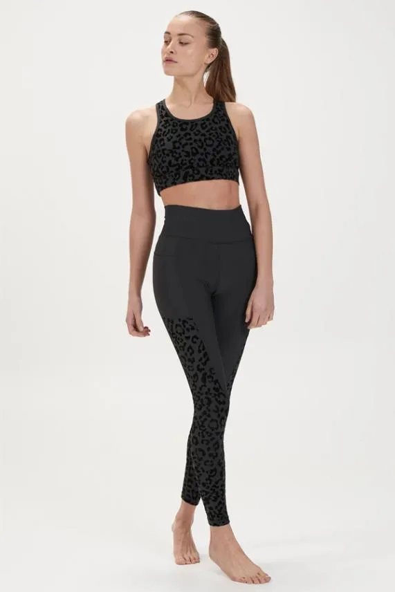 Sosandar Carolina Black Leopard Print Back Detail Sports Bra Black Women Activewear