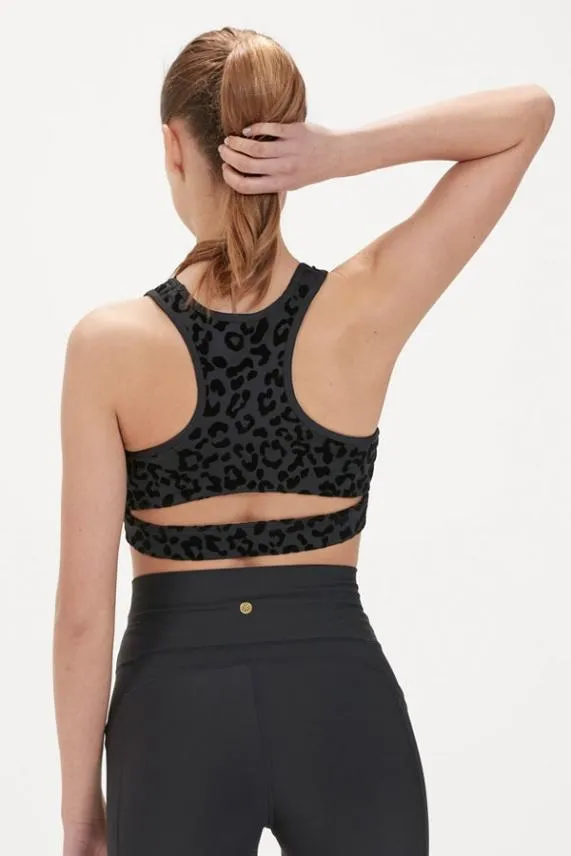 Sosandar Carolina Black Leopard Print Back Detail Sports Bra Black Women Activewear
