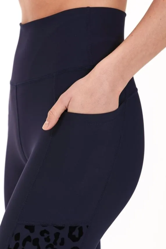 Sosandar Carolina Navy Blue Leopard Print Activewear Leggings With Pockets Navy Blue Women Activewear Sosandar Carolina Navy Blue Leopard Print Activewear Leggings With Pockets Navy Blue Women Activewear