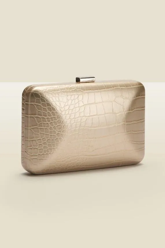 Sosandar Champagne Gold Croc Effect Clutch Bag Women Bags and Belts