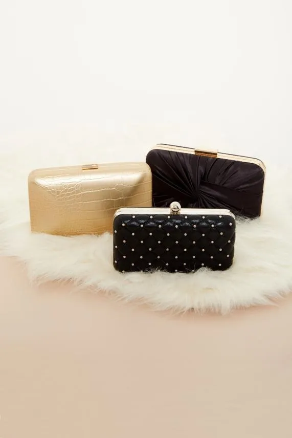 Sosandar Champagne Gold Croc Effect Clutch Bag Women Bags and Belts