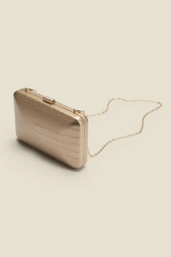 Sosandar Champagne Gold Croc Effect Clutch Bag Women Bags and Belts