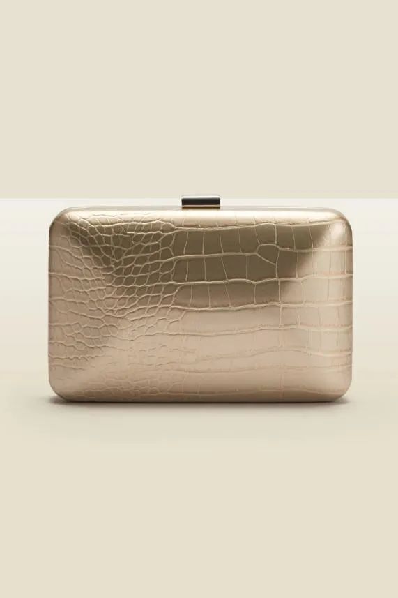 Sosandar Champagne Gold Croc Effect Clutch Bag Women Bags and Belts