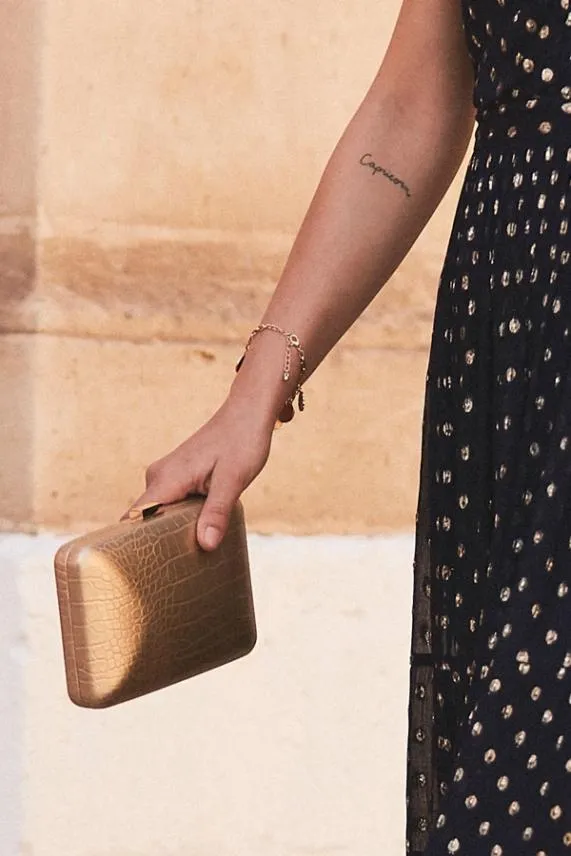 Sosandar Champagne Gold Croc Effect Clutch Bag Women Bags and Belts