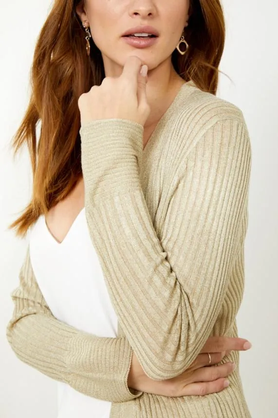 Sosandar Champagne Gold Super Soft Ribbed Maxi Cardigan Women Knitwear