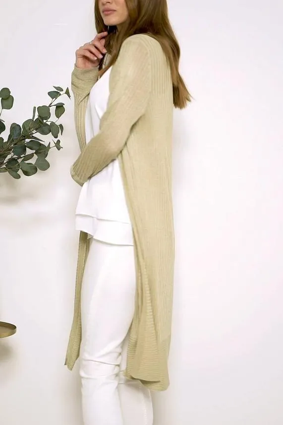 Sosandar Champagne Gold Super Soft Ribbed Maxi Cardigan Women Knitwear