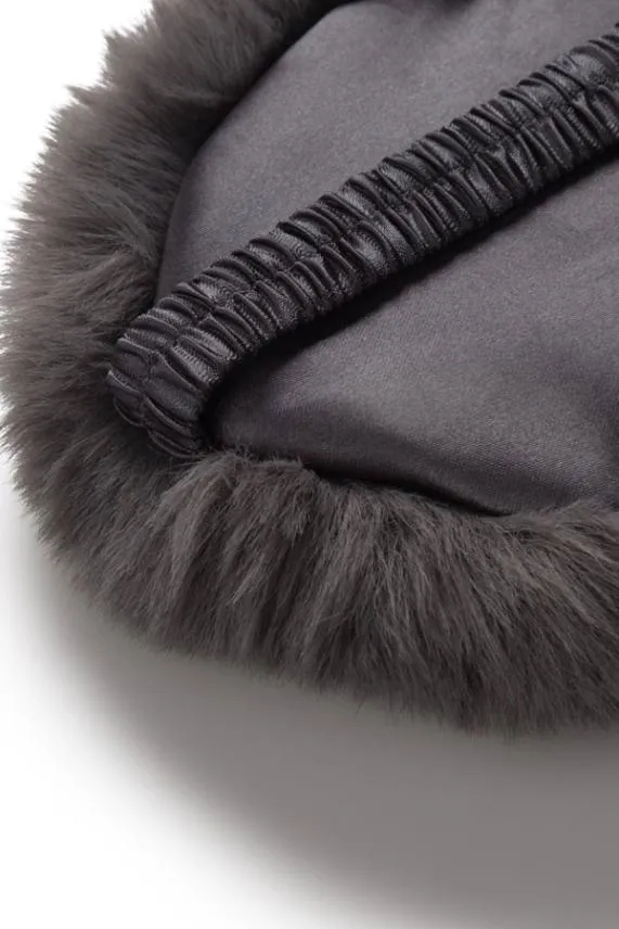 Sosandar Charcoal Grey Luxe Satin and Faux Fur Eye Mask Charcoal Grey Women Nightwear