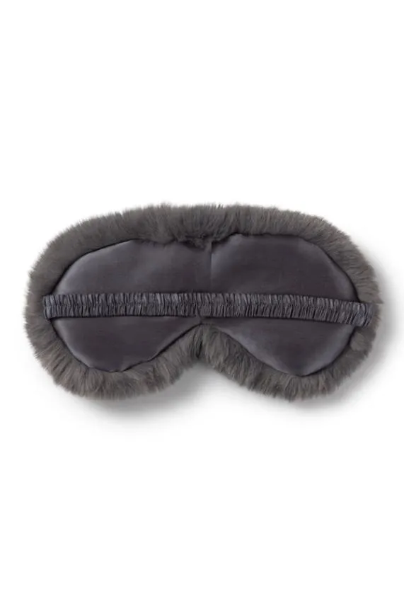 Sosandar Charcoal Grey Luxe Satin and Faux Fur Eye Mask Charcoal Grey Women Nightwear