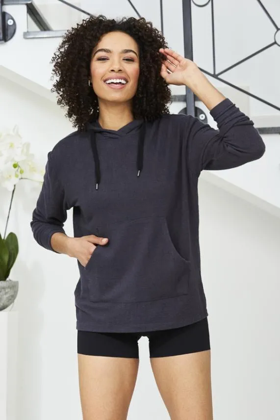 Sosandar Charcoal Grey Marl Super Soft Hooded Top With Pockets Charcoal Grey Women Loungewear Sosandar Charcoal Grey Marl Super Soft Hooded Top With Pockets Charcoal Grey Women Loungewear