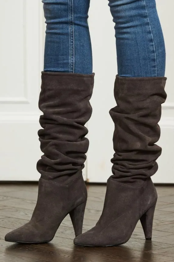 Sosandar Charcoal Suede Slouch Cone High Heel Boot Women Boots