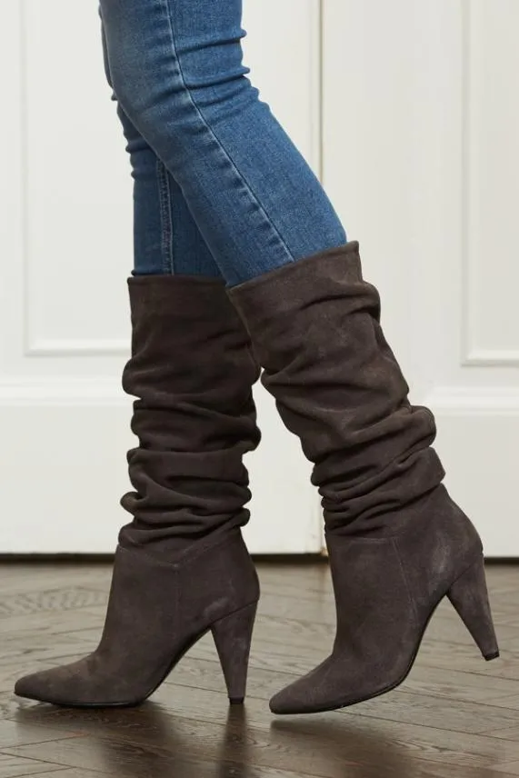 Sosandar Charcoal Suede Slouch Cone High Heel Boot Women Boots