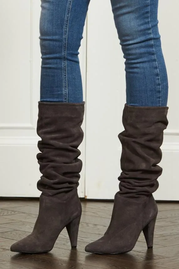 Sosandar Charcoal Suede Slouch Cone High Heel Boot Women Boots