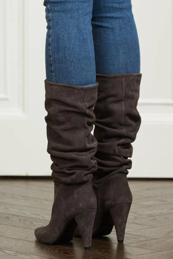 Sosandar Charcoal Suede Slouch Cone High Heel Boot Women Boots