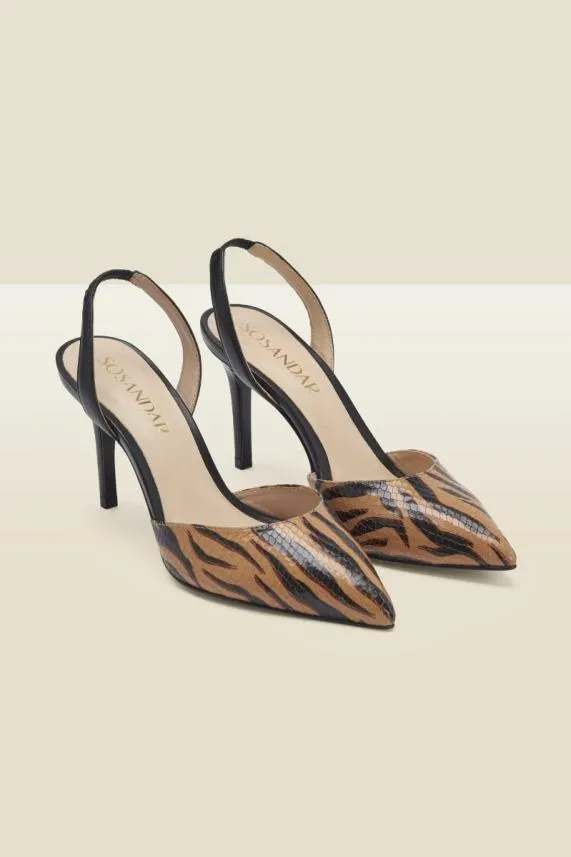 Sosandar Ciara Tiger Flame Leather Court Shoe Women Mid Heels