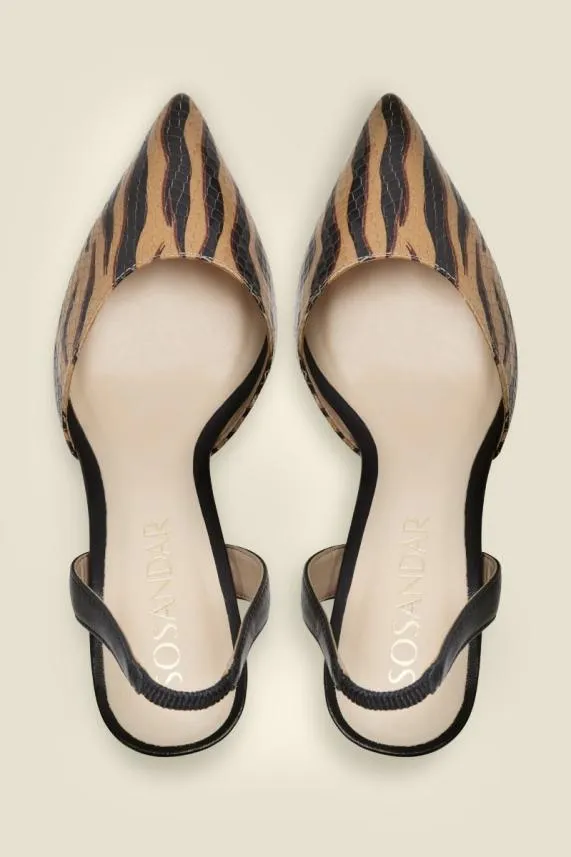 Sosandar Ciara Tiger Flame Leather Court Shoe Women Mid Heels