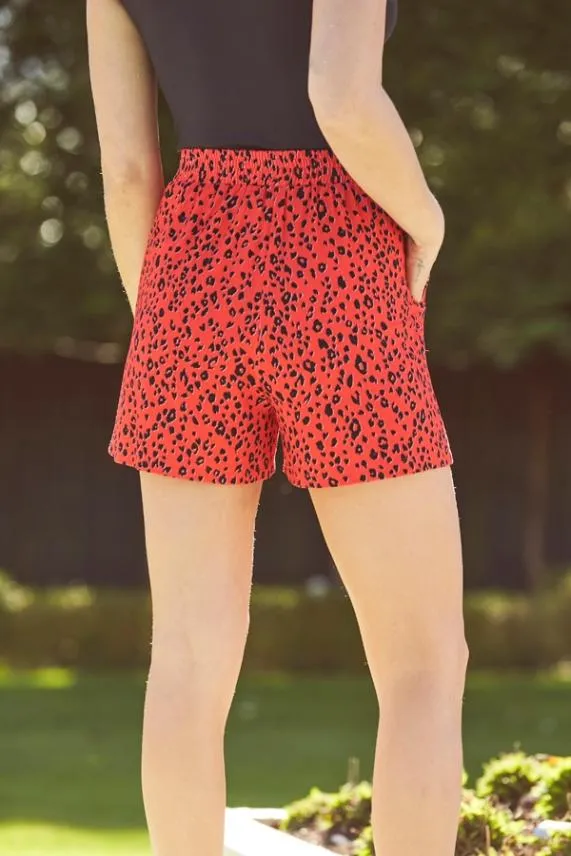 Sosandar Coral Animal Print Jersey Shorts With Pockets Coral Women Shorts