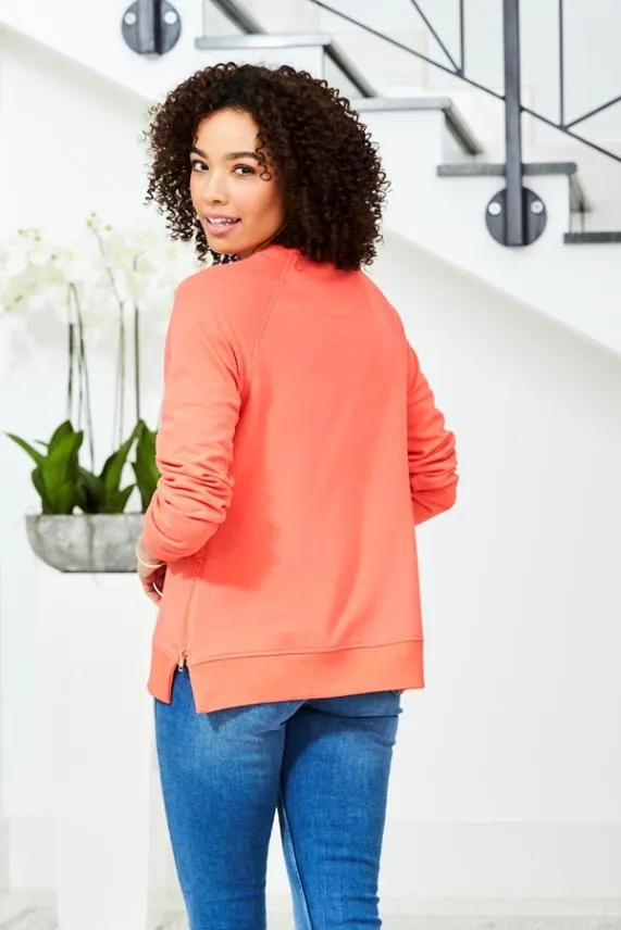 Sosandar Coral Premium Sweatshirt With Rose Gold Side Zips Coral Women Loungewear