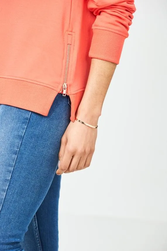 Sosandar Coral Premium Sweatshirt With Rose Gold Side Zips Coral Women Loungewear