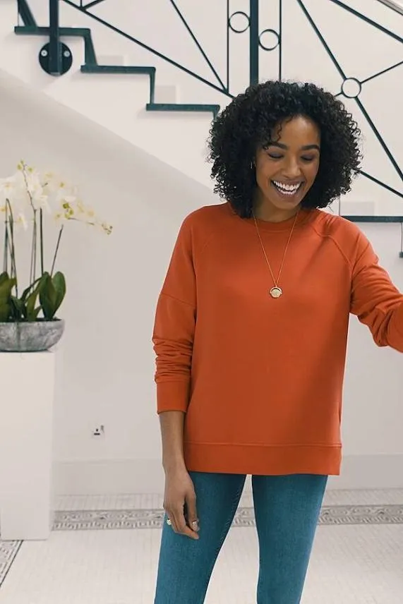 Sosandar Coral Premium Sweatshirt With Rose Gold Side Zips Coral Women Loungewear