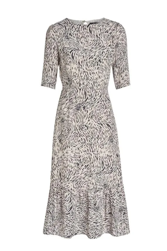 Sosandar Cream and Black Animal Print Tie Back Midi Dress Cream Black Women Dresses