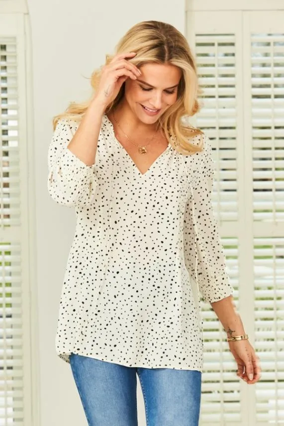 Sosandar Cream and Black Dalmatian Print Tunic Top Cream Black Women Tops