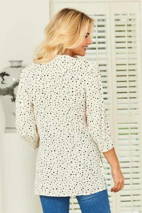 Sosandar Cream and Black Dalmatian Print Tunic Top Cream Black Women Tops