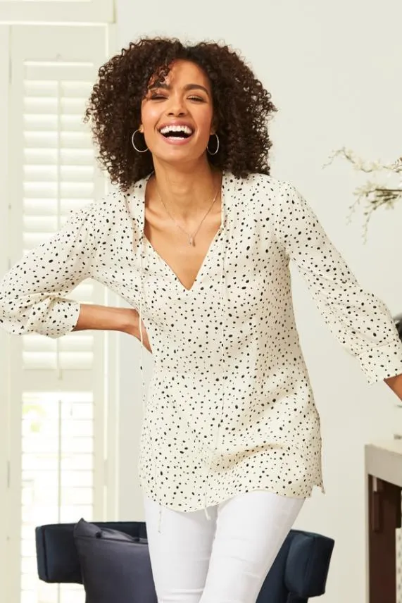 Sosandar Cream and Black Dalmatian Print Tunic Top Cream Black Women Tops