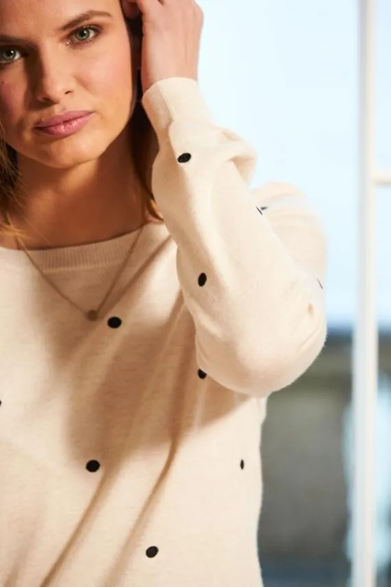 Sosandar Cream and Black Polka Dot Print Jumper Cream Black Women Knitwear