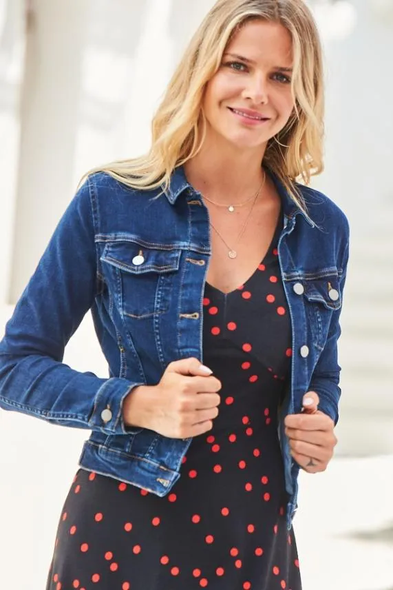 Sosandar Dark Indigo Denim Jacket Dark Indigo Women Jackets and Coats