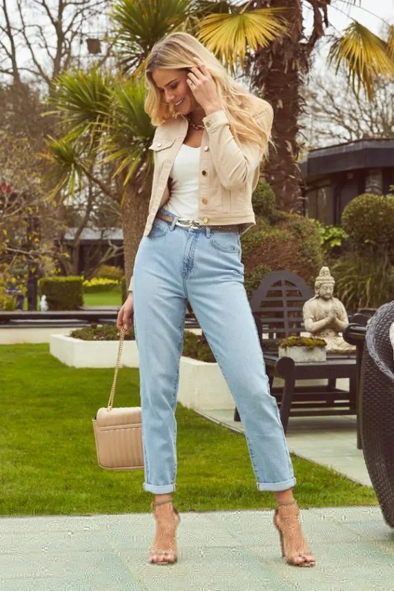 Sosandar Ecru Denim Jacket With Gold Button Detail Women Jackets and Coats