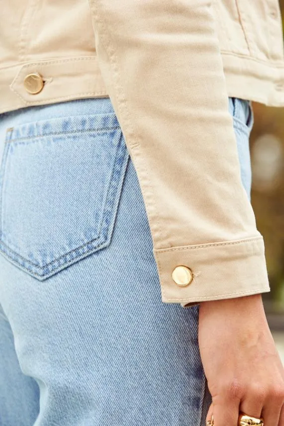 Sosandar Ecru Denim Jacket With Gold Button Detail Women Jackets and Coats