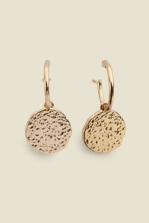 Sosandar Gold Plated Hammered Drop Earrings Women Jewellery