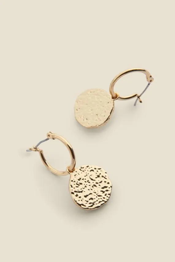 Sosandar Gold Plated Hammered Drop Earrings Women Jewellery