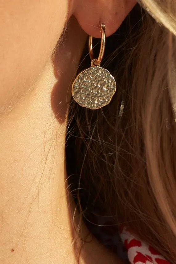Sosandar Gold Plated Hammered Drop Earrings Women Jewellery