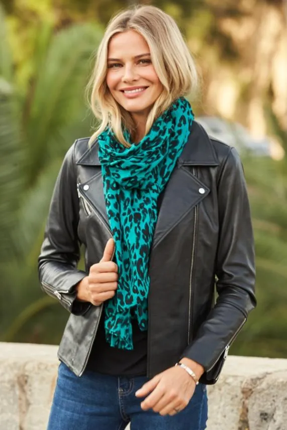 Sosandar Green and Black Animal Print Scarf Green Black Women Hats Scarves and Gloves